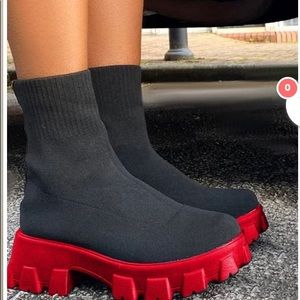 Red and black sock boots